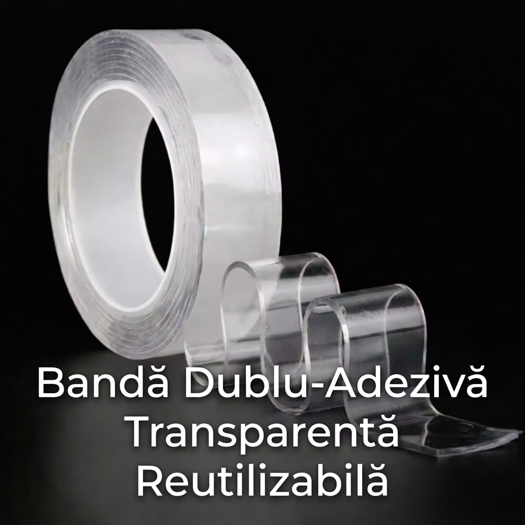Bandă Dublu-Adezivă, Transparentă, Reutilizabilă